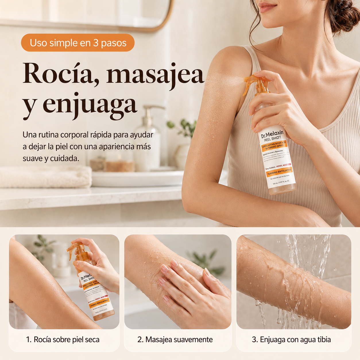 Dr.Melaxin Peel Shot – Spray Corporal para una Piel Más Suave y Luminosa