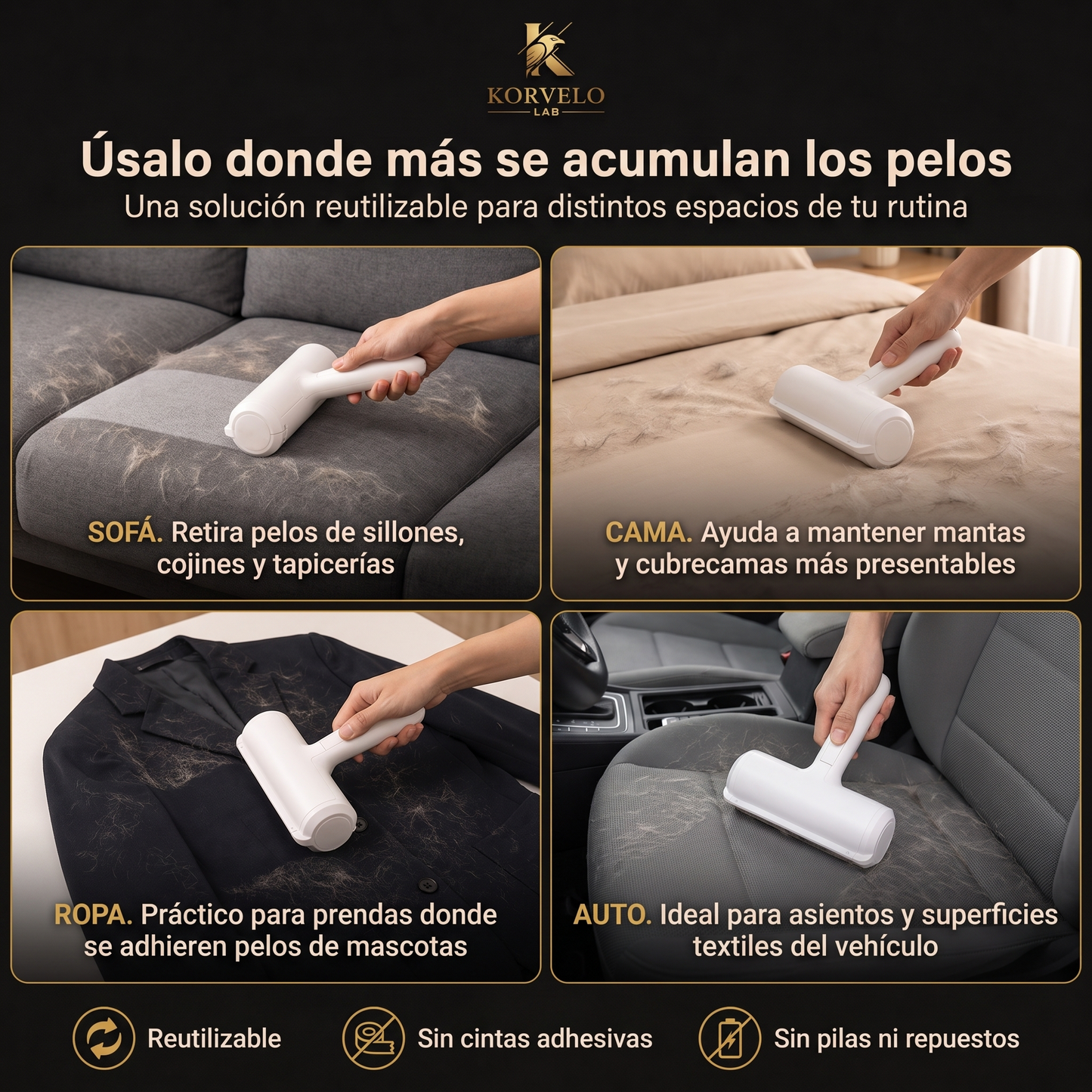 Korvelo FurLift™ | Removedor reutilizable de pelos de mascota