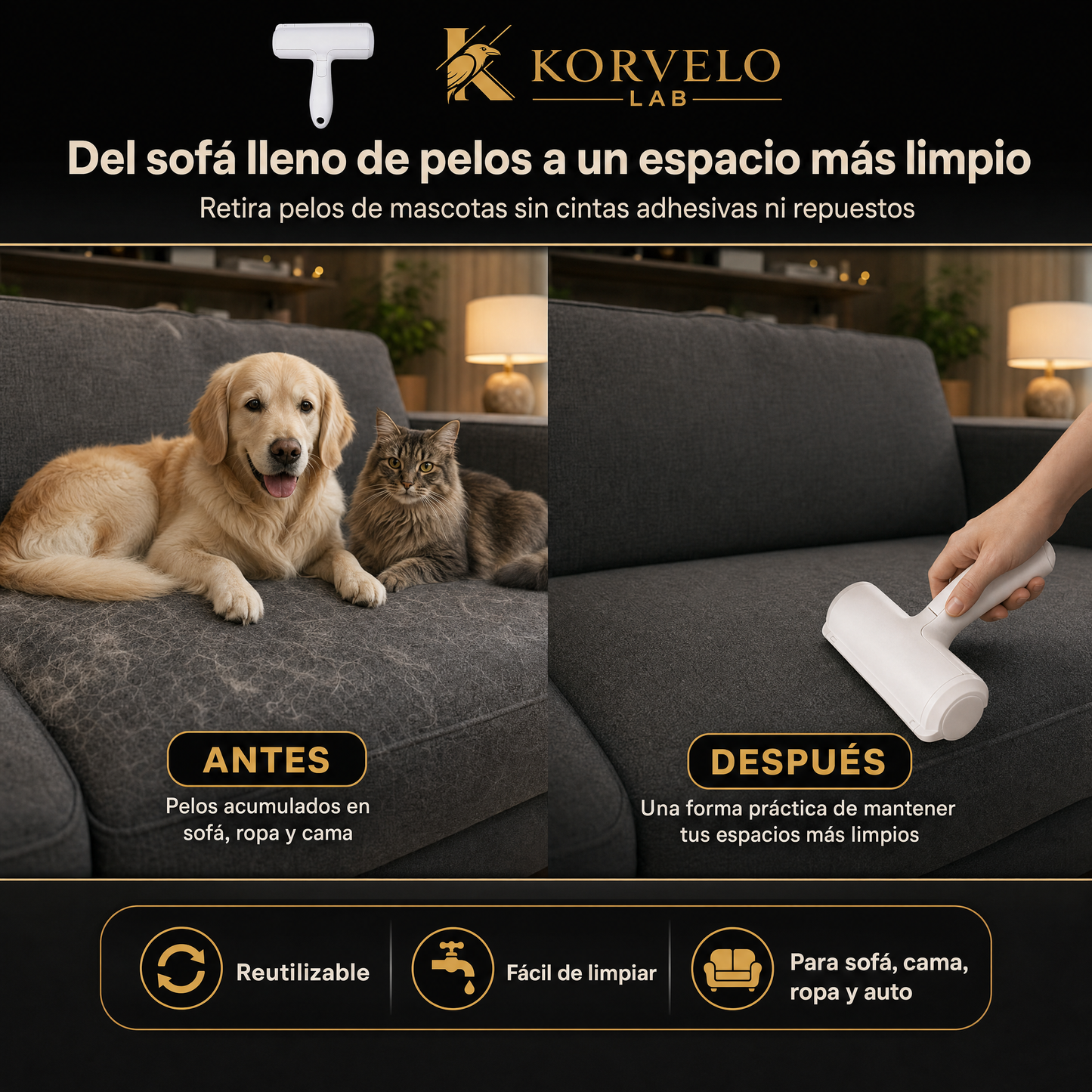 Korvelo FurLift™ | Removedor reutilizable de pelos de mascota